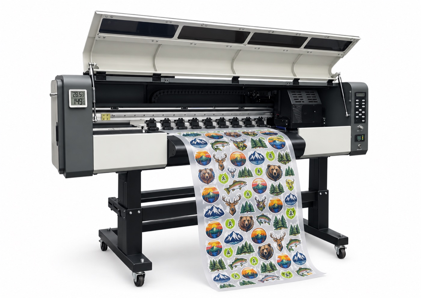 DTF printer printing a sheet of transfers